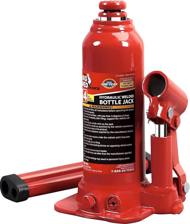 BIG RED T90403B-1 Torin Hydraulic Welded Bottle Jack, 4 Ton (8,000 lb) Capacity, Red - Image 1